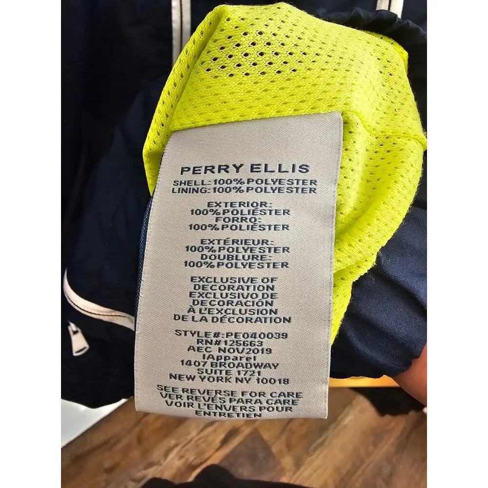 Perry Ellis Portfolio Navy/Yellow Hooded Zip Up Windbreaker Jacket Size Medium